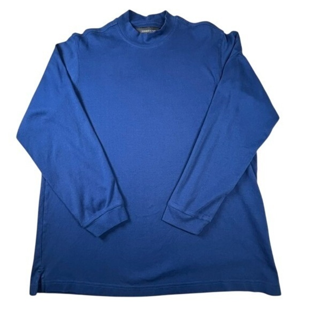 Tricots St. Raphael Men's Blue Mock Neck Long Sleeve Cotton Shirt LG